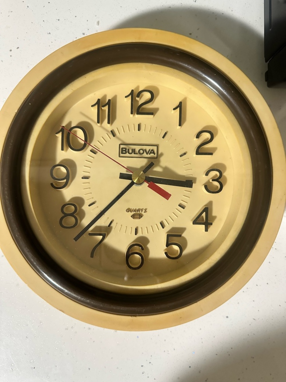 Bulova Cream and Brown Retro Wall Clock with Red Second Hand